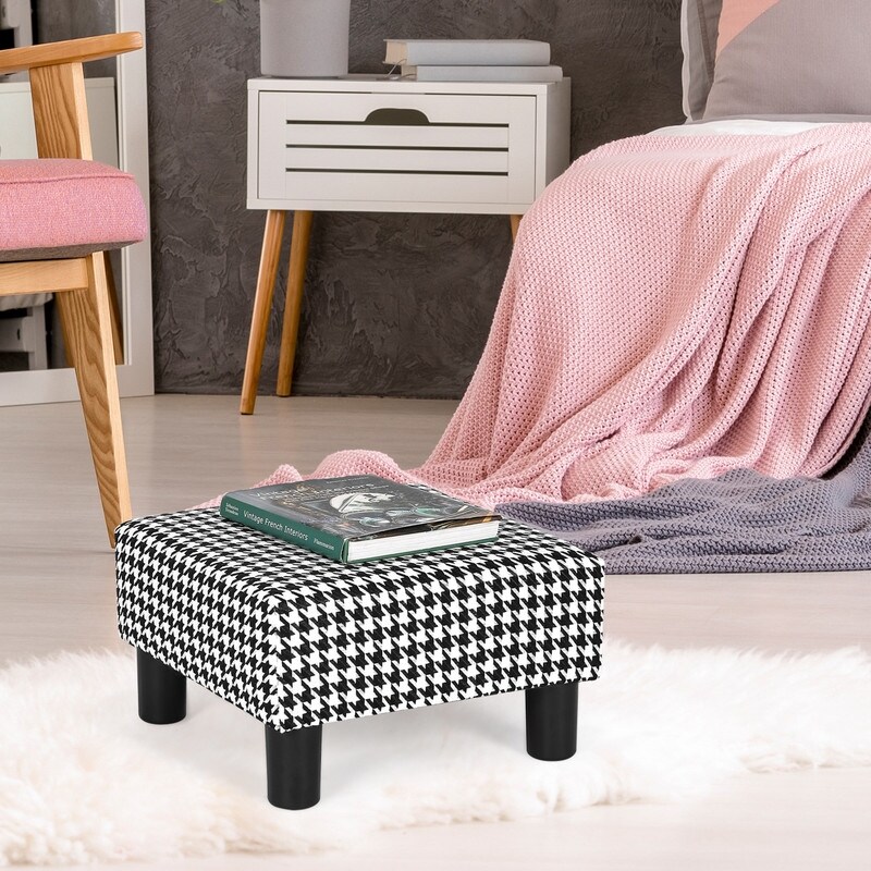 Adeco Small Square Footstool Ottoman Modern Fabric Footrest Stool