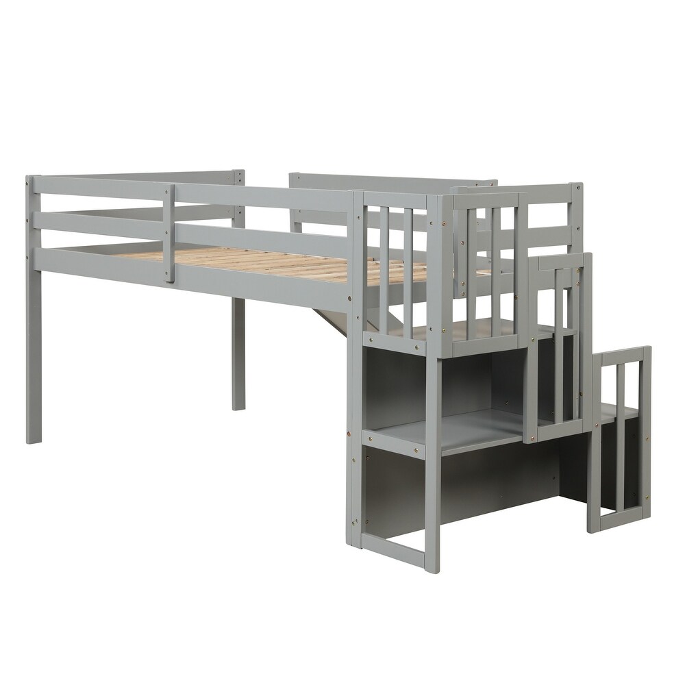 Loft Bed with Slide   Storage Space for Kids  Twin Bed Bedroom  Grey