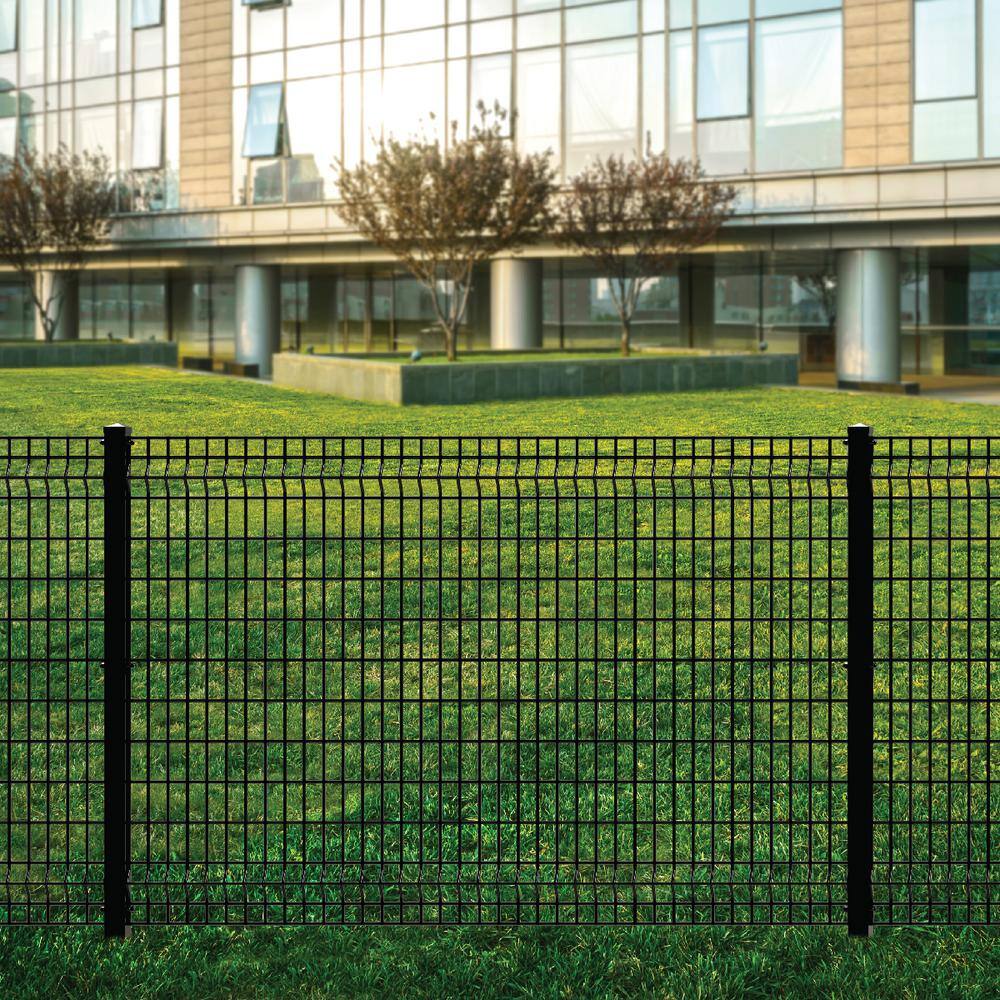 FORGERIGHT Deco Grid 2 in. x 2 in. x 6.18 ft. Black Steel Fence Post with Hardware 863009