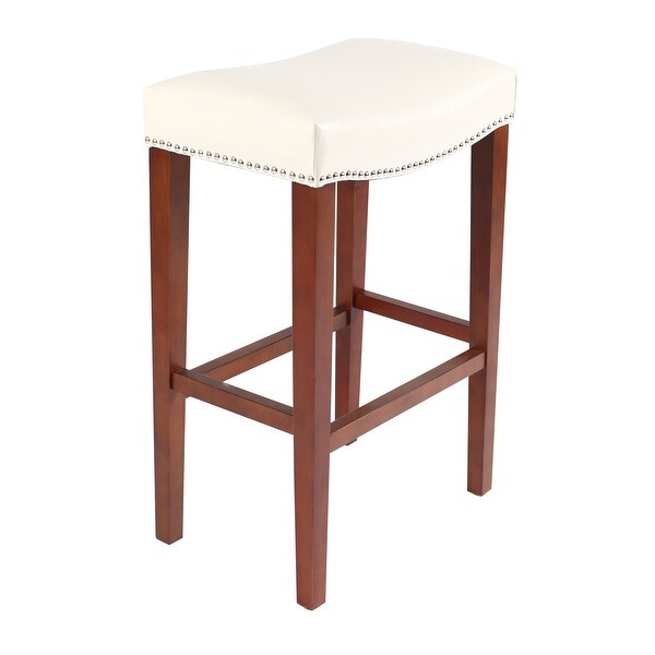 Barstool Bonded Leather 2 Pcs Set Bar Stool Wooden Legs Counter Stools