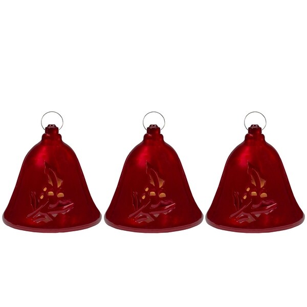 Set of 3 Musical Lighted Red Bells Christmas Decorations 6.5