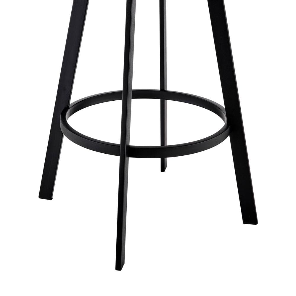 Armen Living Jermaine 30 in. Bar Height High Back Swivel Bar Stool in Matt Black with Grey Faux Leather 721535762019