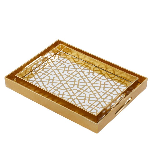 Set Of 2 Plastic Geometric Mirrored Tray Cosmoliving By Cosmopolitan