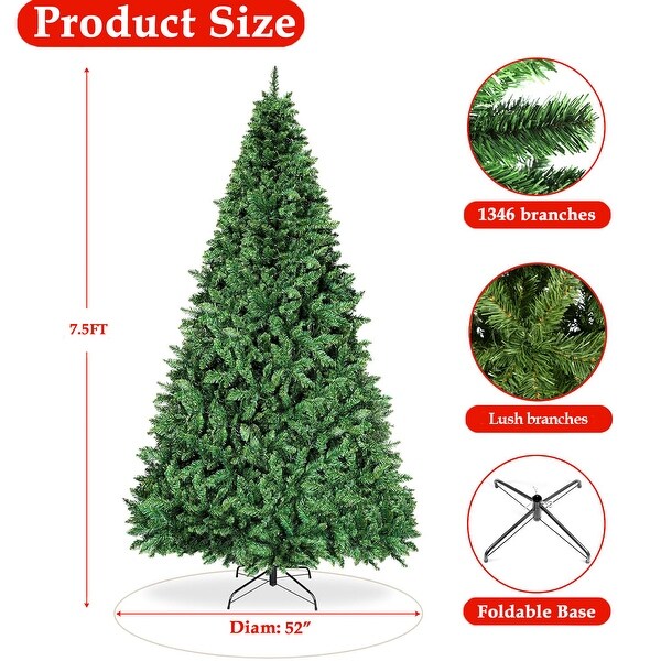 7.5ft Christmas Tree with 1346 Branch Tips Artificial Xmas Tree with Metal Hinges and Foldable Base