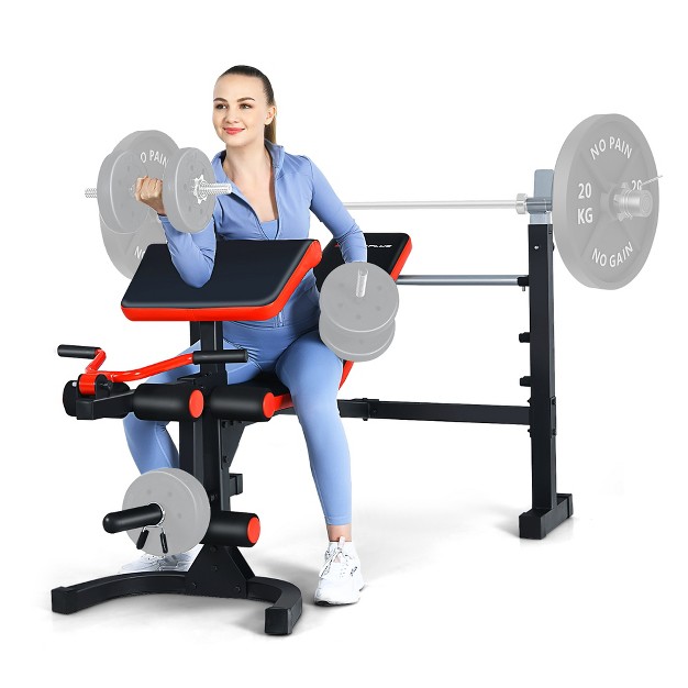 Costway Multi function Adjustable Olympic Weight Bench W preacher Curl Home Gym Training