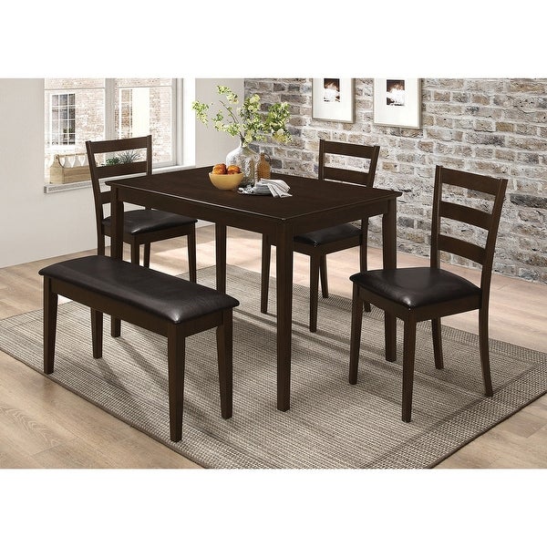 Sophisticated 5 Piece Dining Set with Bench， Brown