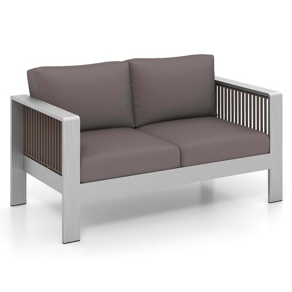 Costway Patio Aluminum Loveseat Sofa Outdoor Furniture Set with Thick