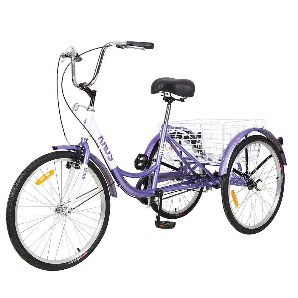 24 in. Purple Tricycle 3-Wheel Bike with Large Shopping Basket for Women and Men ZQ-W101952729