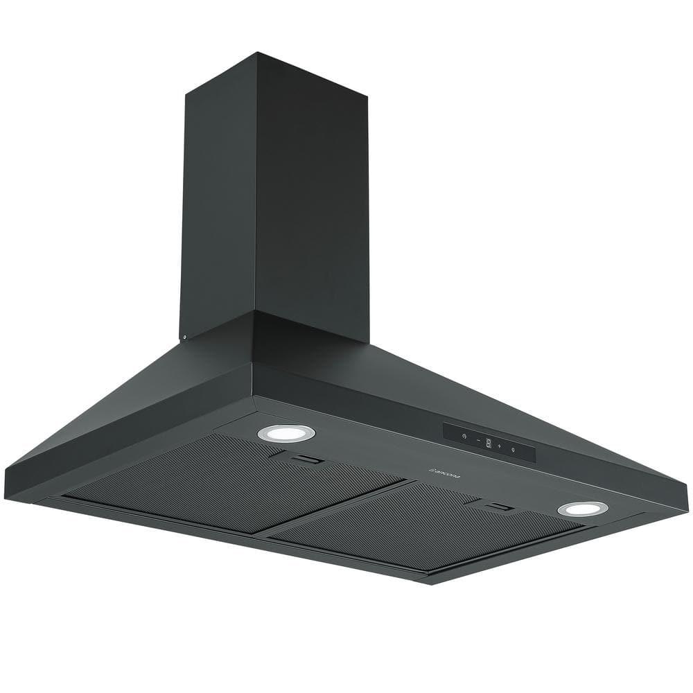 Ancona 30 in 440 CFM Convertible Wall Mount Pyramid Range Hood with LED Lights in Matte Black