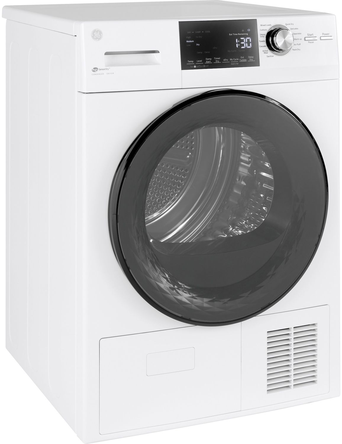 GE 4.1 Cu. Ft. White Smart Front Load Ventless Condenser Electric Dryer With Stainless Steel Basket