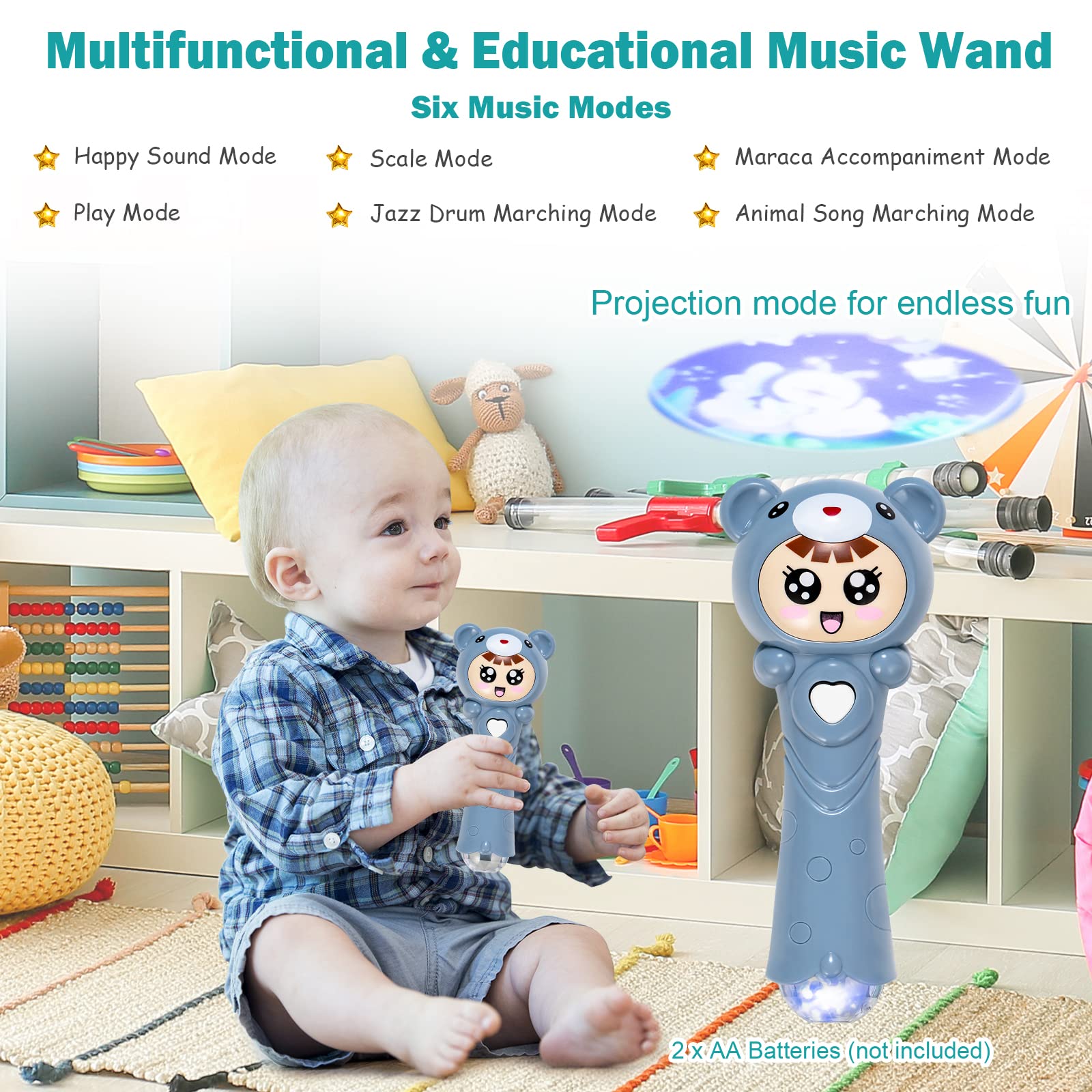 Sit to Stand Learning Walker, Baby Push Walker with Projector & Play Panel