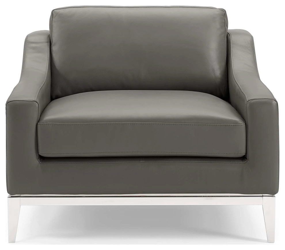 Milo Gray Stainless Steel Base Leather Armchair   Contemporary   Armchairs And Accent Chairs   by V.S.D Furniture  Houzz