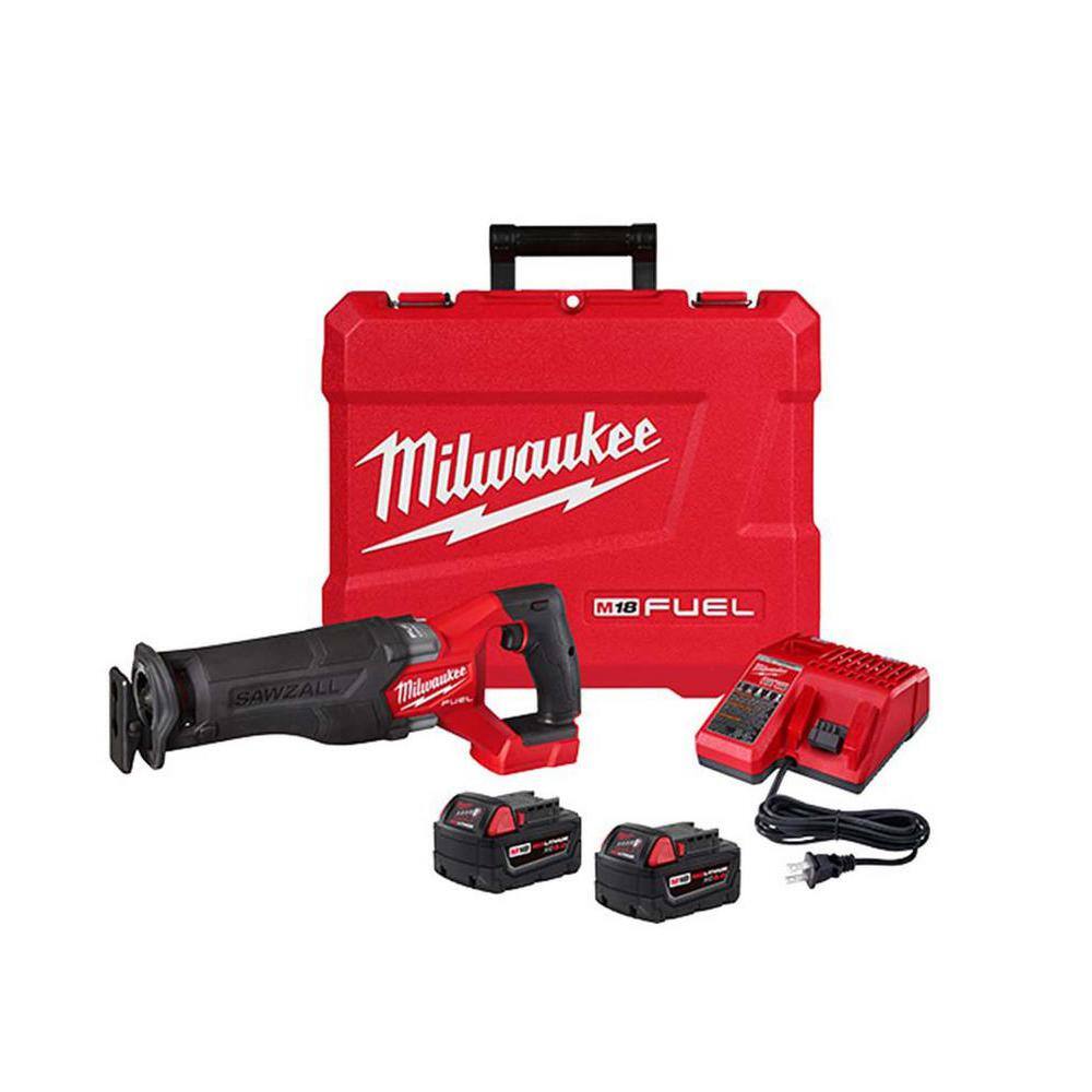 MW M18 FUEL 18V Lithium-Ion Brushless Cordless SAWZALL Reciprocating Saw Kit wTwo 5.0 Ah Batteries Charger  Hard Case 2821-22