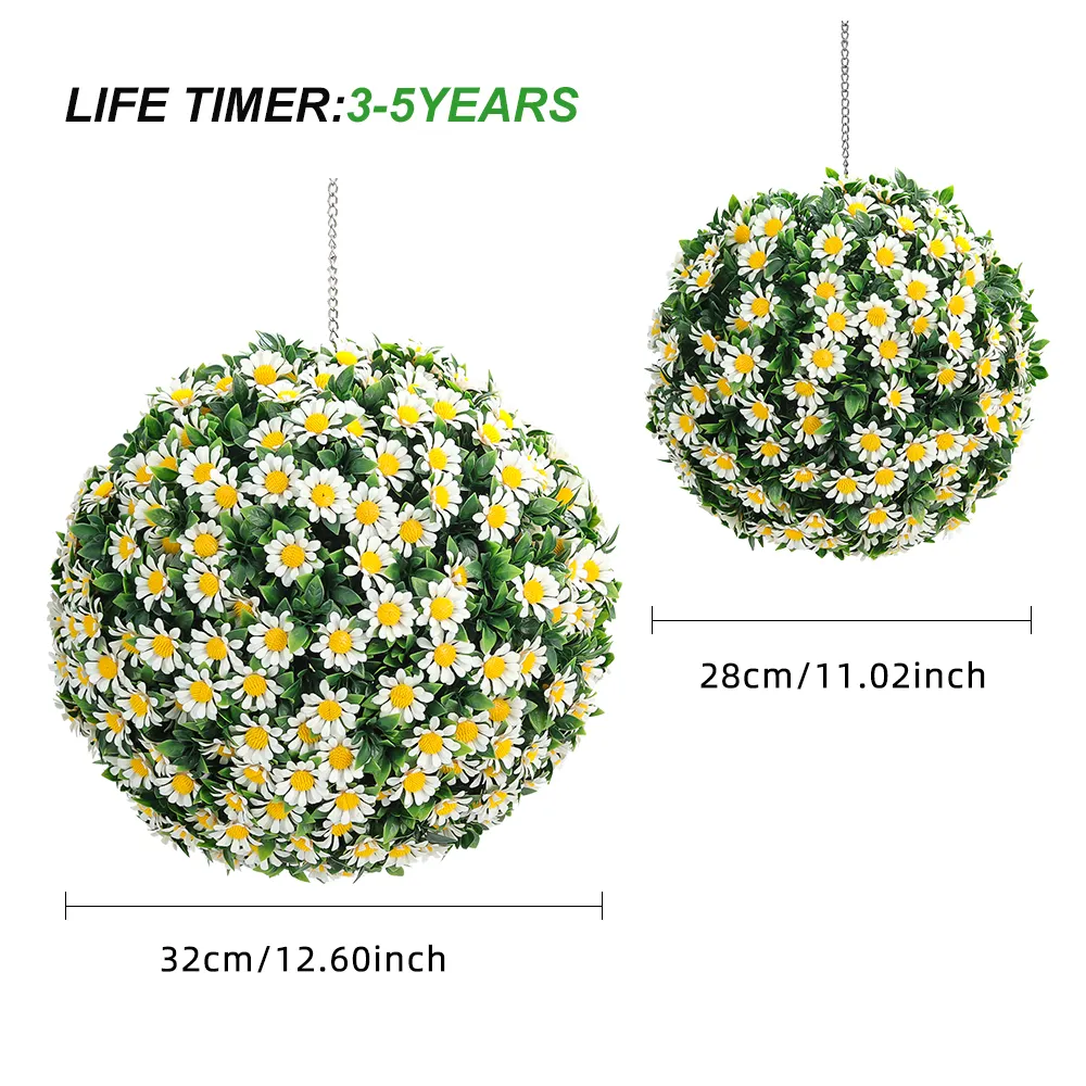 JHQ8B Garden Supplies Home Decorative Artificial Green Leaf Plant Topiary Grass White Flower Ball for Wedding Party Decor