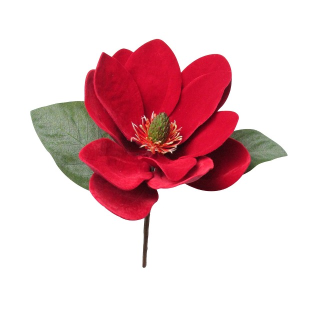 Red And Green Artificial Magnolia Christmas Pick