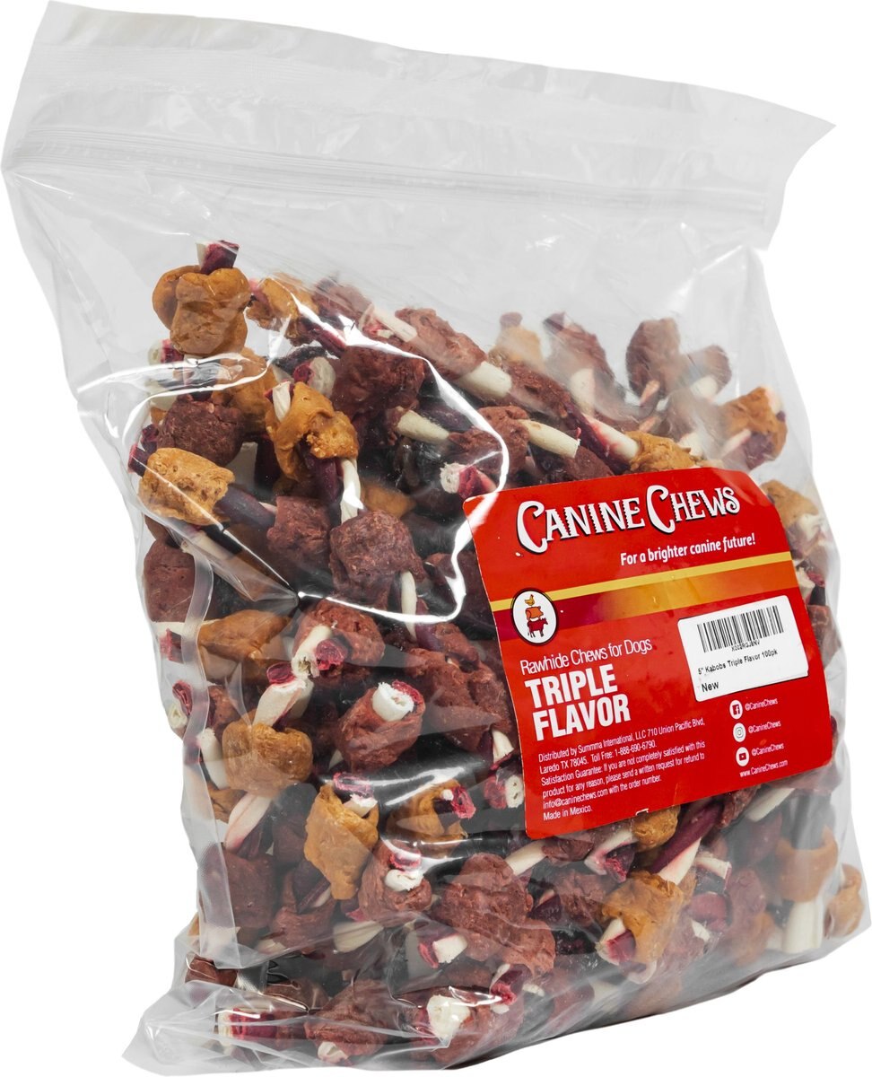 Canine Chews 5-inch Kabobs Rawhide Twist  Triple Chicken Flavor Dental Dog Chews