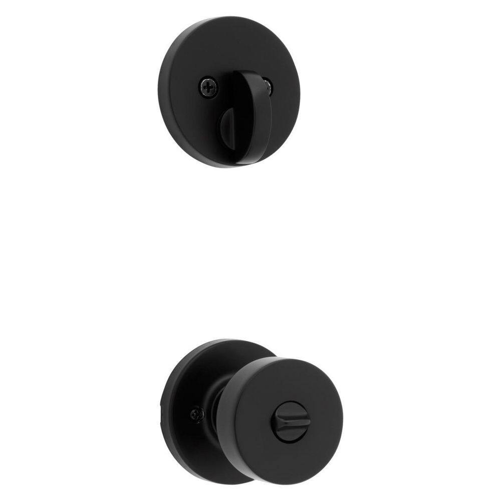 Kwikset Pismo Round Rose Matte Black Knob Door Combo Pack Featuring SmartKey Security 991PSKRDT514SMT