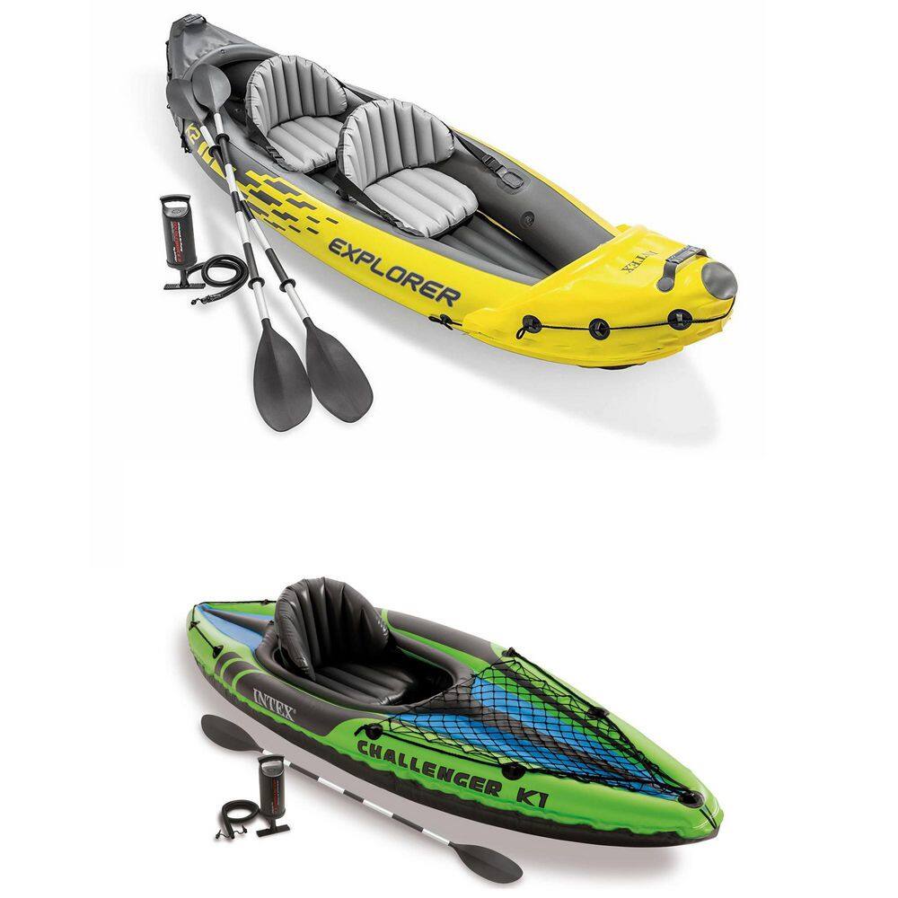 INTEX 2-Person Inflatable Kayak with Oars and Pump and 1-Person Inflatable Kayak 68307EP + 68305EP