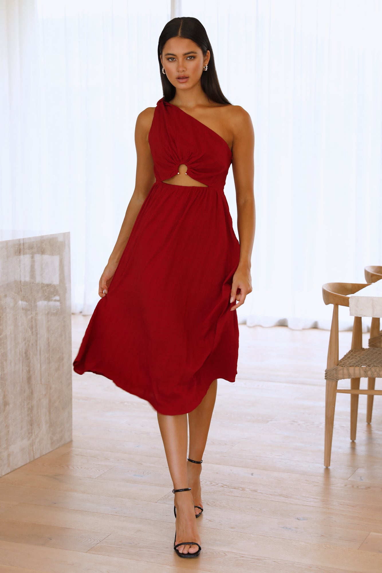 Drive Far Away Midi Dress Wine