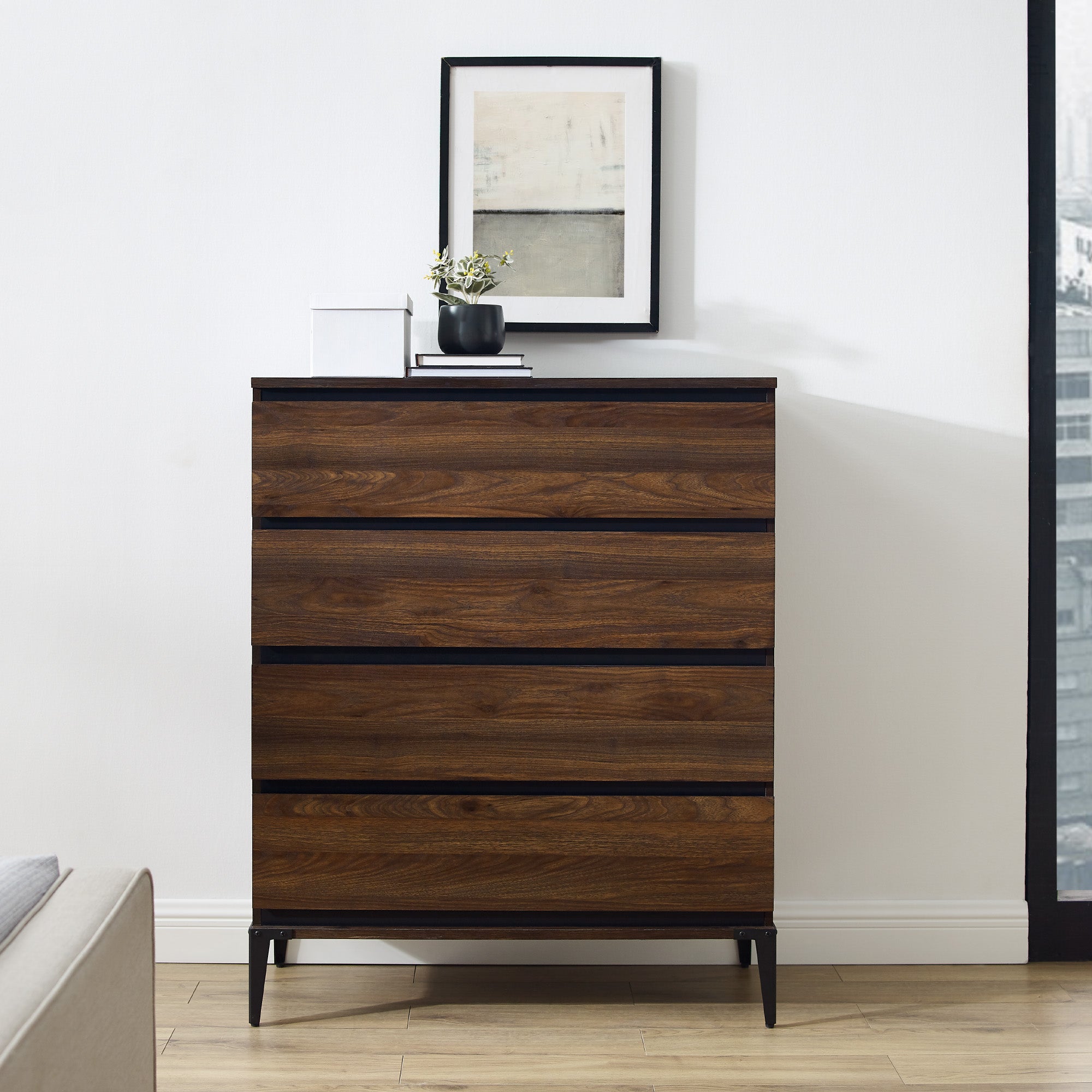 Manor Park Urban Industrial 4 Drawer Vertical Dresser, Dark Walnut