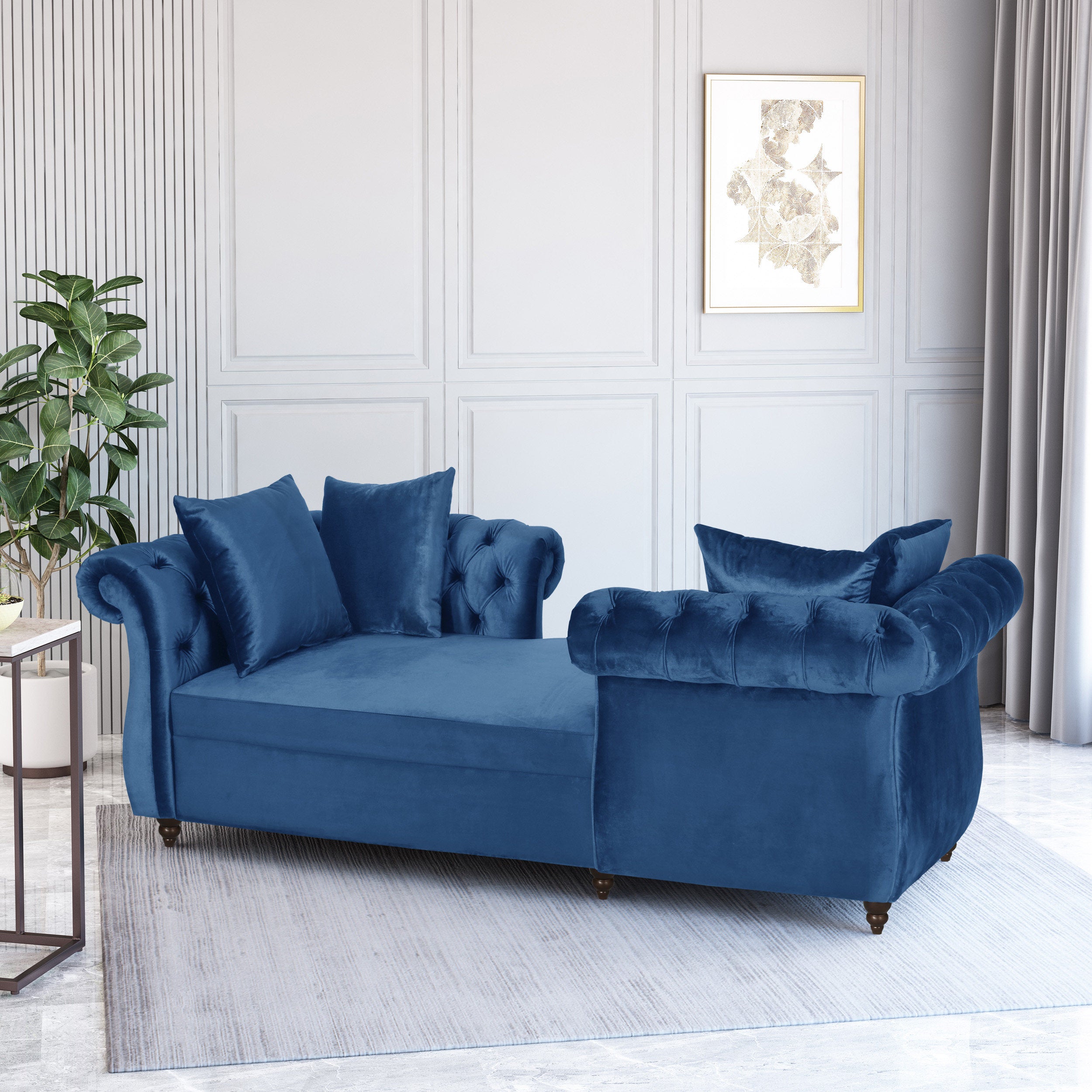 Harrisville Modern Glam Tufted Velvet Tete-a-Tete Chaise Lounge with Accent Pillows