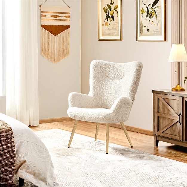 Yaheetech Boucle Accent Chair With Wood tone Metal Legs