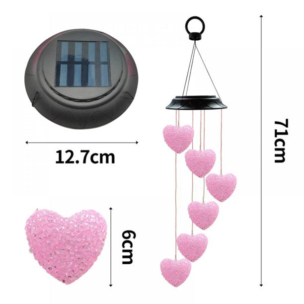 Cocobaby Color-changing LED Solar Powered Pink Heart Wind Chime Light Yard Garden Decor-Pink