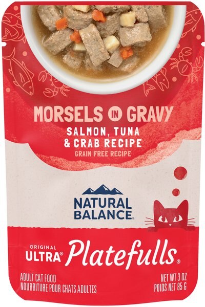 Natural Balance Platefulls Salmon， Tuna and Crab Formula in Gravy Grain-Free Cat Food Pouches