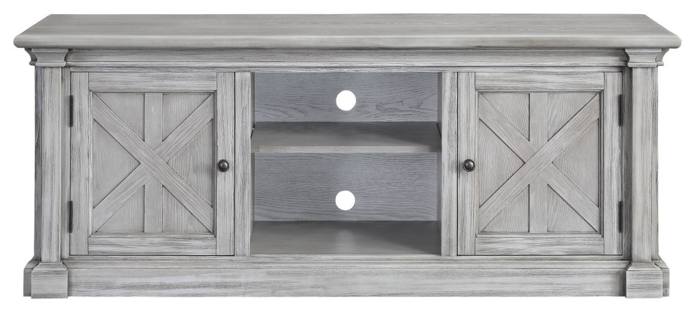 Benzara BM250248 TV Stand With MDF 2 Door Storage and Farmhouse Style  Gray   French Country   Entertainment Centers And Tv Stands   by Uber Bazaar  Houzz