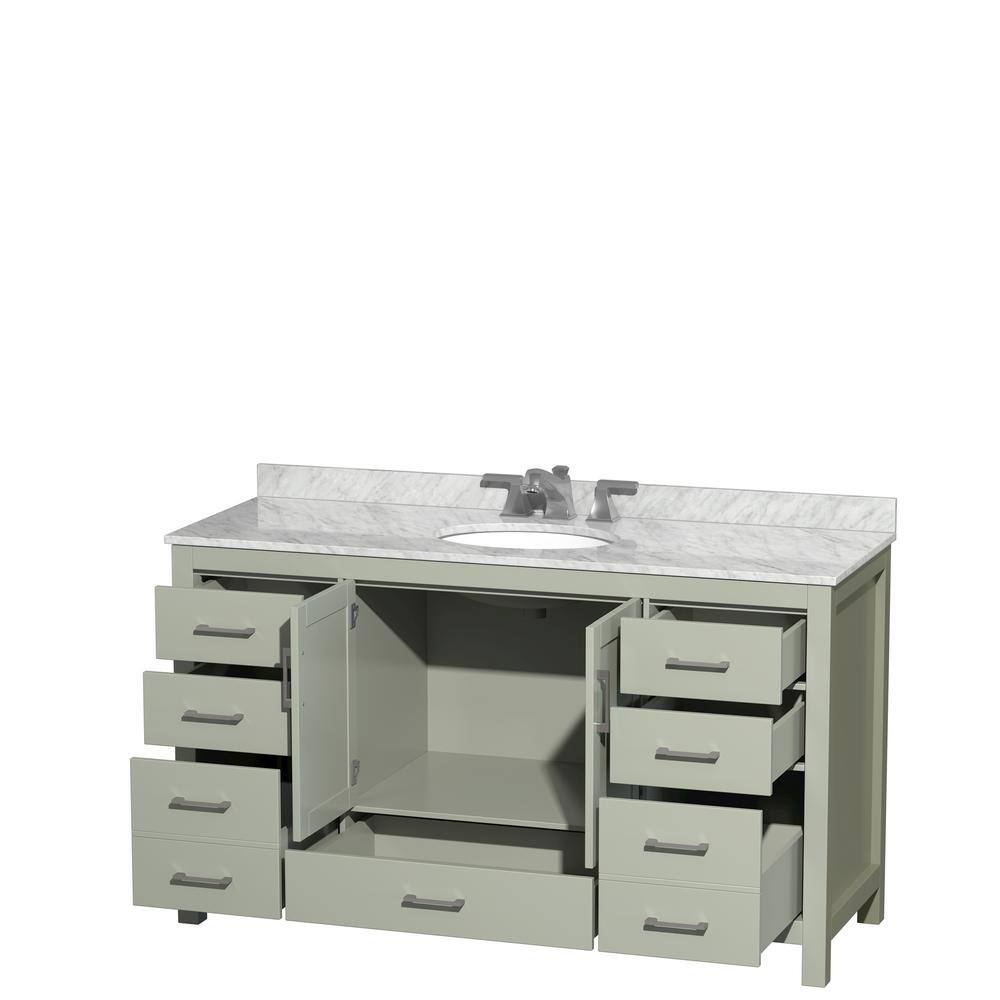 Wyndham Collection Sheffield 60 in. W x 22 in. D x 35 in . H Single Bath Vanity in Light Green with White Carrara Marble Top WCS141460SLGCMUNOMXX