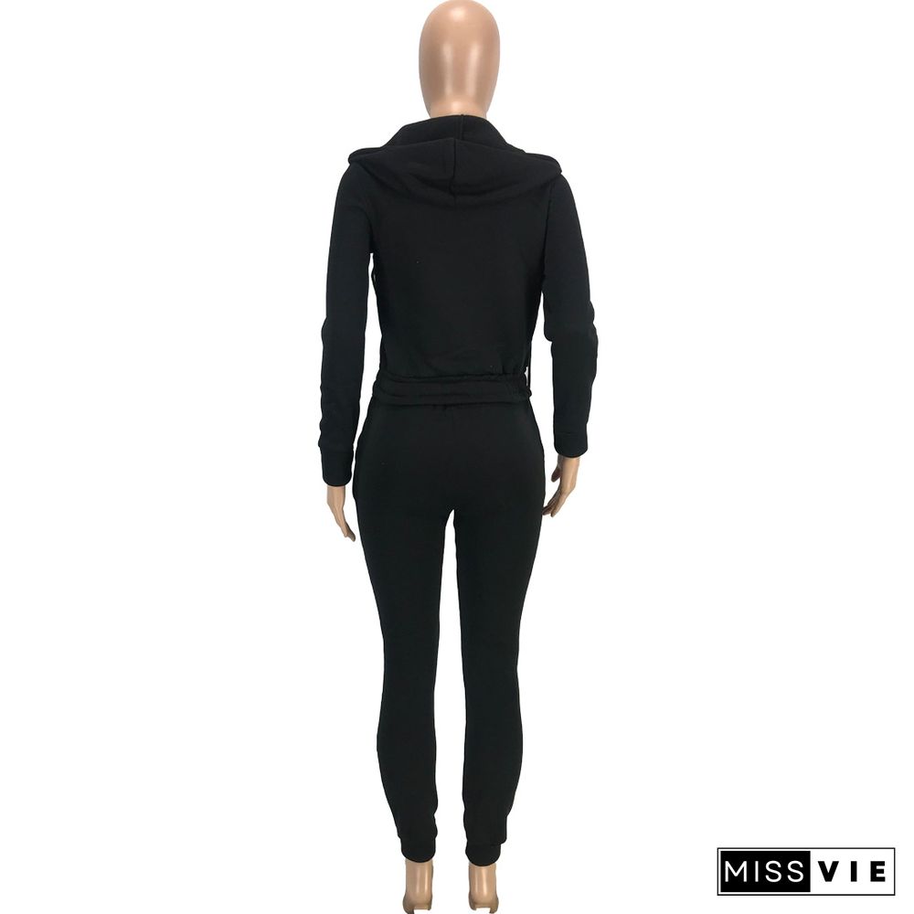 Thickened Zipper Hooded Sweatshirt And Pants Set