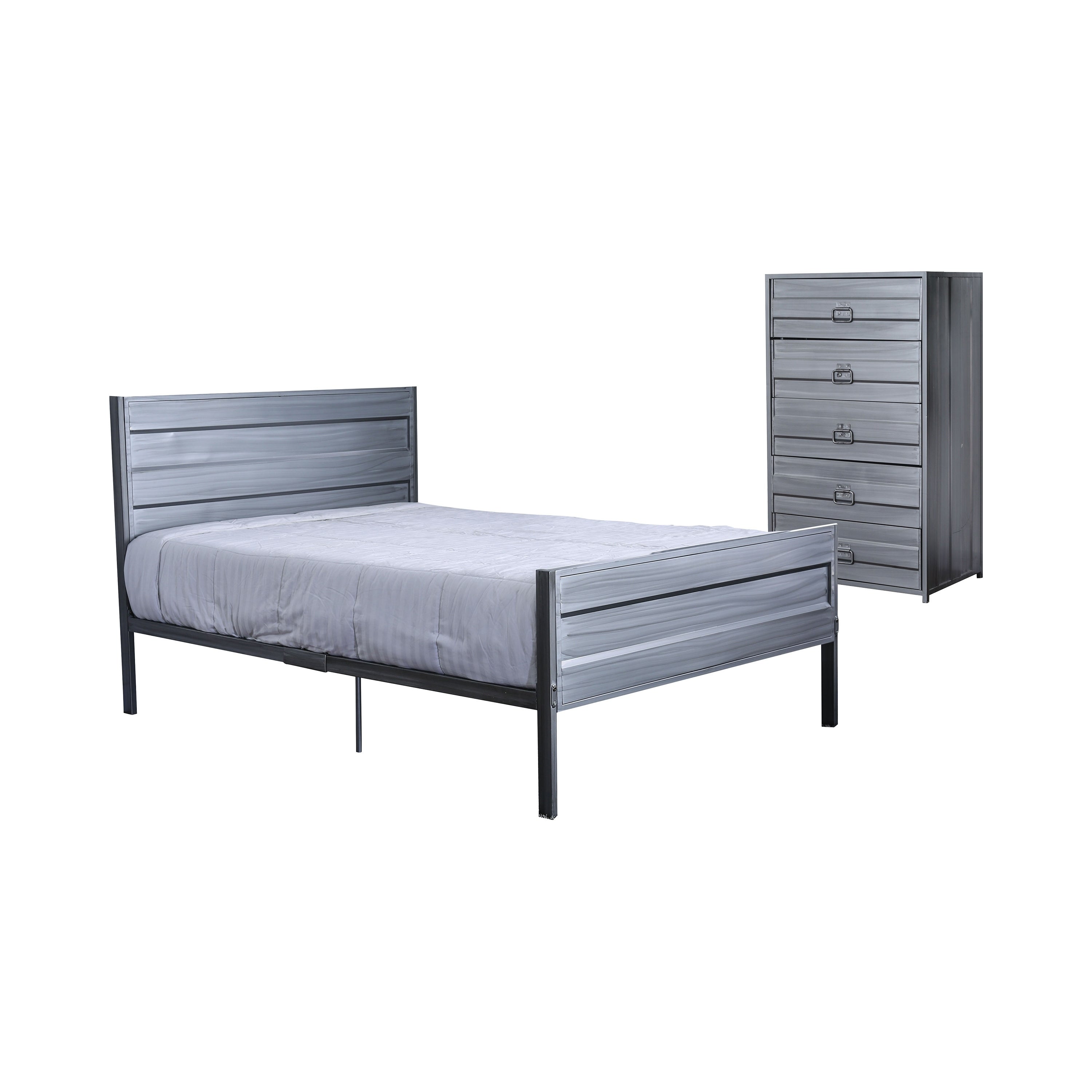 Albee Industrial Full Hand-Brushed Silver 2-piece Platform Bed Set - - 25324418