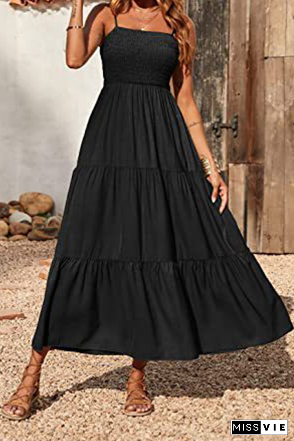 Strap Pleated Swing Dress Wholesale