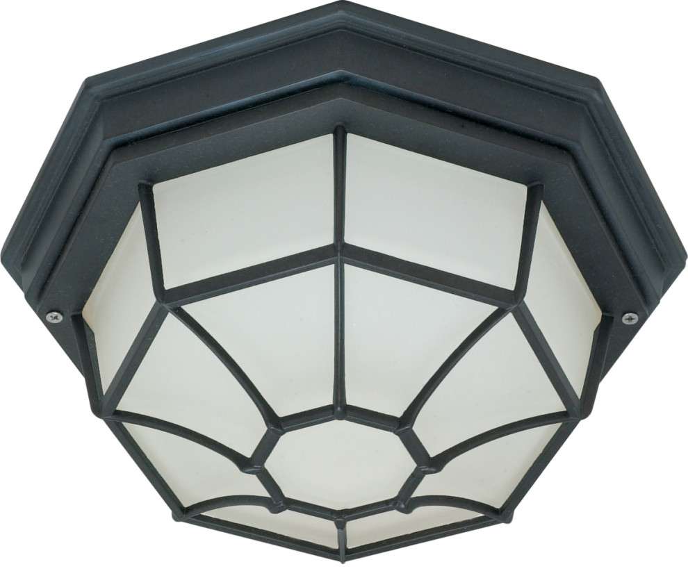 1 Light 12 quotSpider Cage Ceiling in Textured Black   Transitional   Outdoor Flush mount Ceiling Lighting   by Buildcom  Houzz