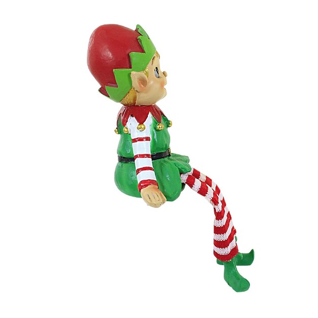 Christmas Happy Elf Sitter One Figurine 5 0 Inches Dangle Legs Polyresin Multicolored