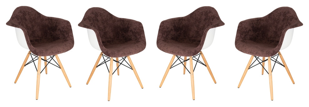 Willow Velvet Eiffel Wooden Base Accent Chair Set of 4  Coffee Brown  W24VBR4   Midcentury   Dining Chairs   by Homesquare  Houzz