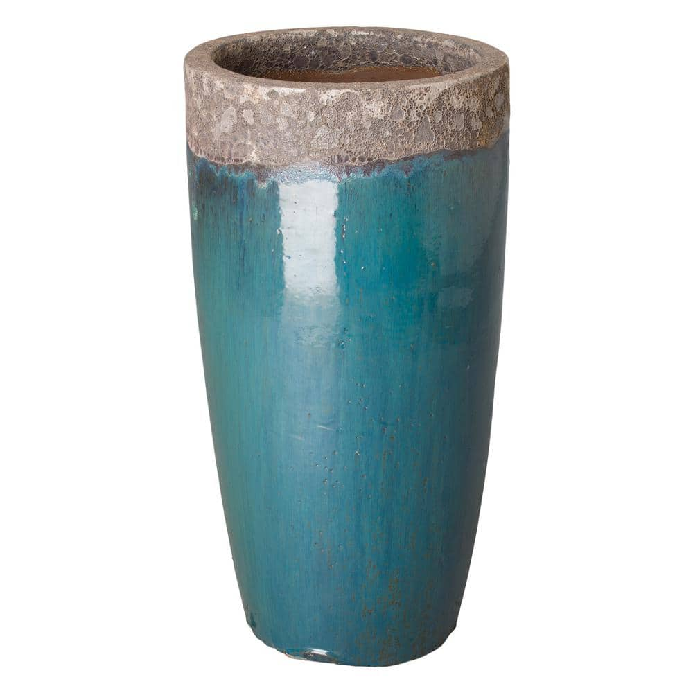 Emissary Tall 18 in. D x 34 in. H ReefTeal Ceramic Round Planter with Drainage Hole 12184RT-2