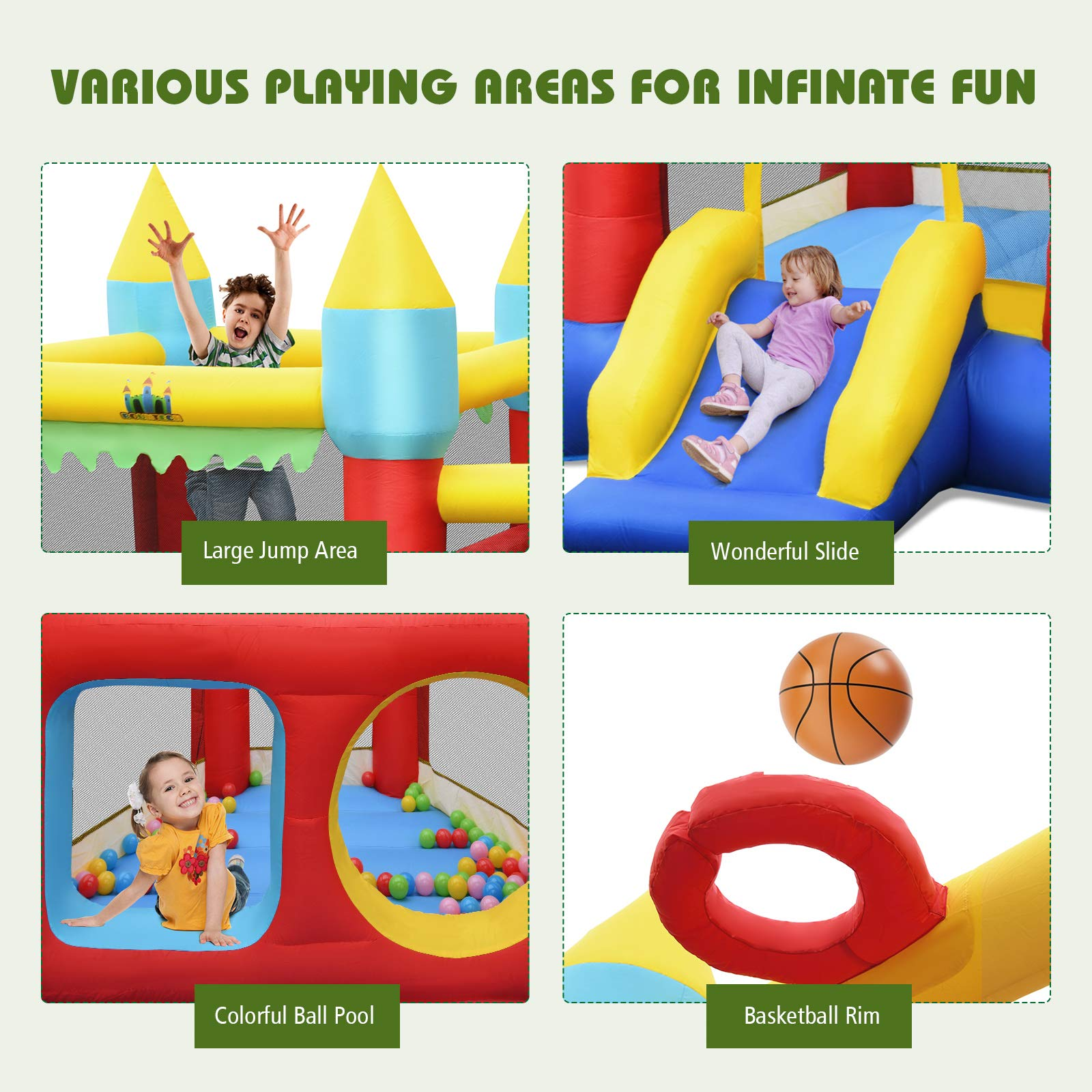 Inflatable Bounce House, Jumping Castle Bouncer w/ Slide