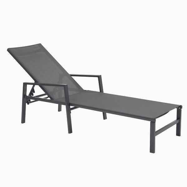 3 Pieces Set Grey Outdoor Adjustable Aluminum Recliners， Chaise Lounge Chairs With Table