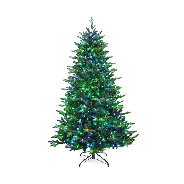 7 ft Prelit Artificial Hinged Christmas Tree with APP Controlled LED Lights