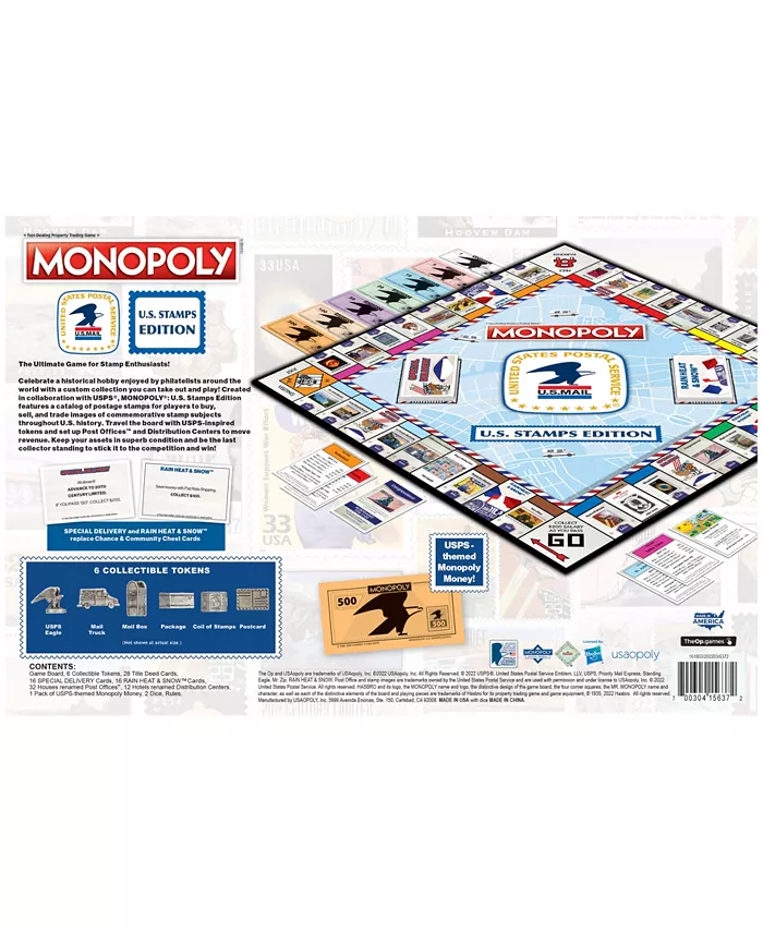 University Games Usaopoly Monopoly Game U.S. Stamps Edition