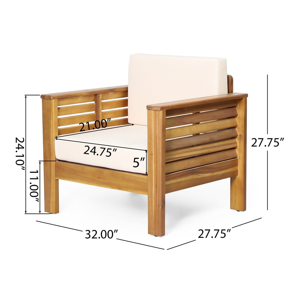 Louver Acacia Wood Outdoor Club Chairs with Cushions by Christopher Knight Home