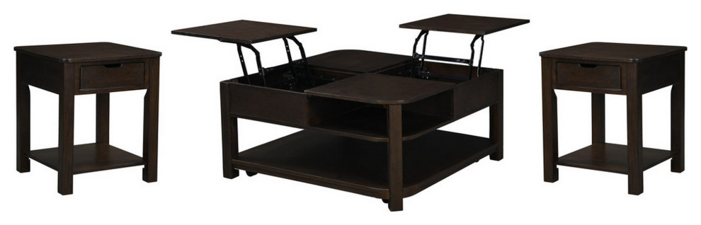 Moyi 3 Piece Lift Top Coffee Table and 2 End Table Set  Modern Dark Brown   Coffee Tables   by VirVentures  Houzz