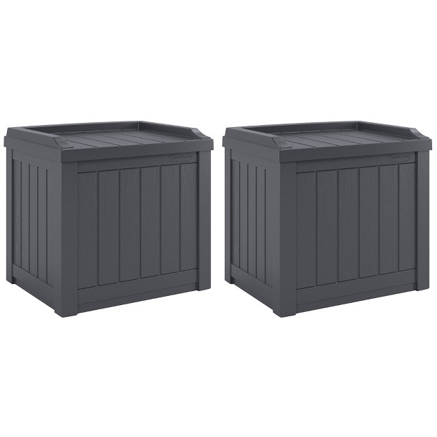 Suncast 22 gallon Indoor Or Outdoor Backyard Patio Small Storage Deck Box With Attractive Bench Seat And Reinforced Lid Cyberspace 2 Pack