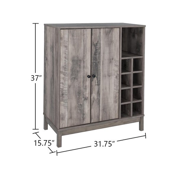 Wooden Wine Cabinet with Wine Rack in Weathered Acacia Finish