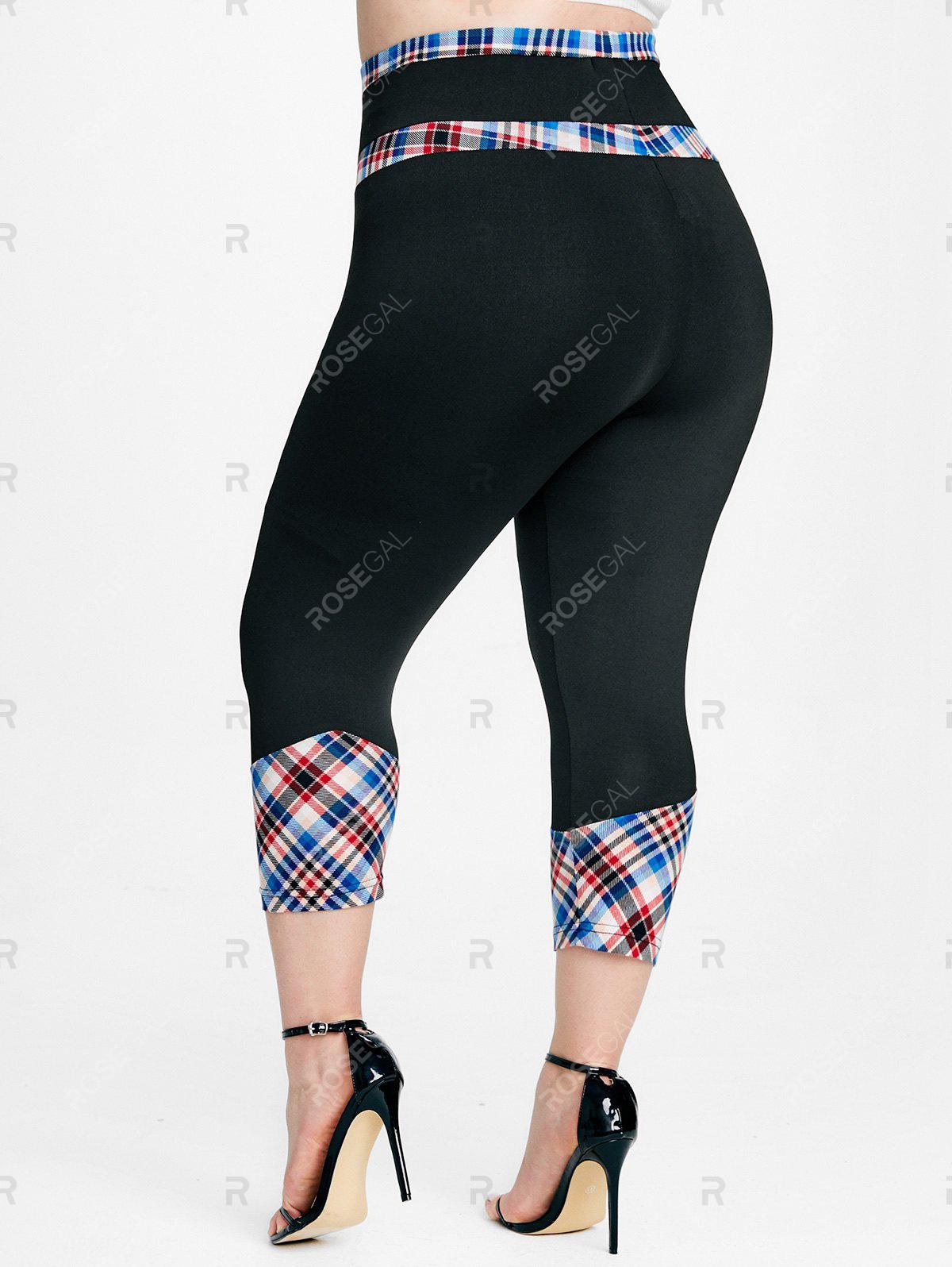 Plaid Harness Halter Handkerchief Tank Top and Plaid High Waisted Capri Leggings Plus Size Summer Outfit