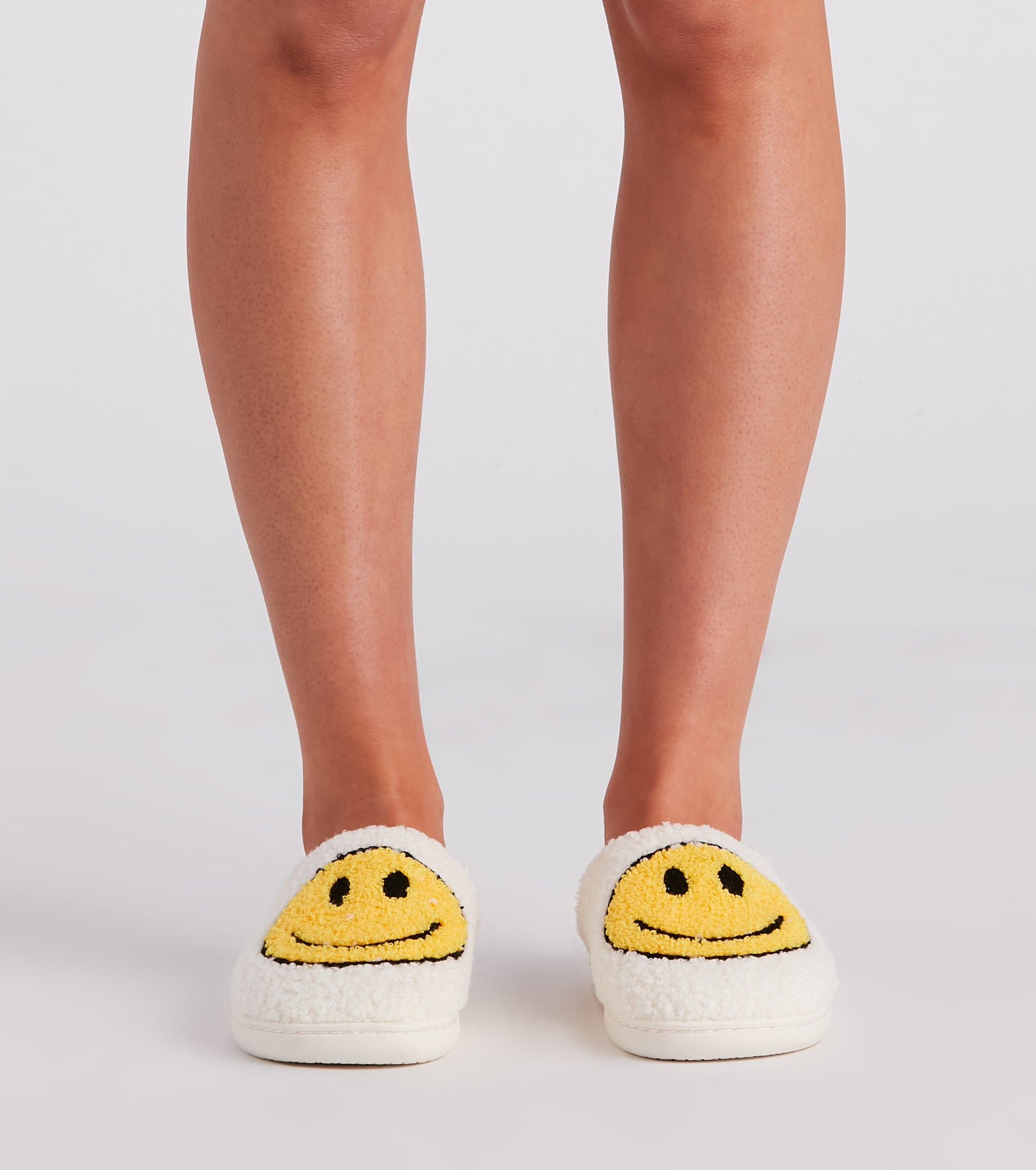 Be Happy Face Faux Sherpa Slippers