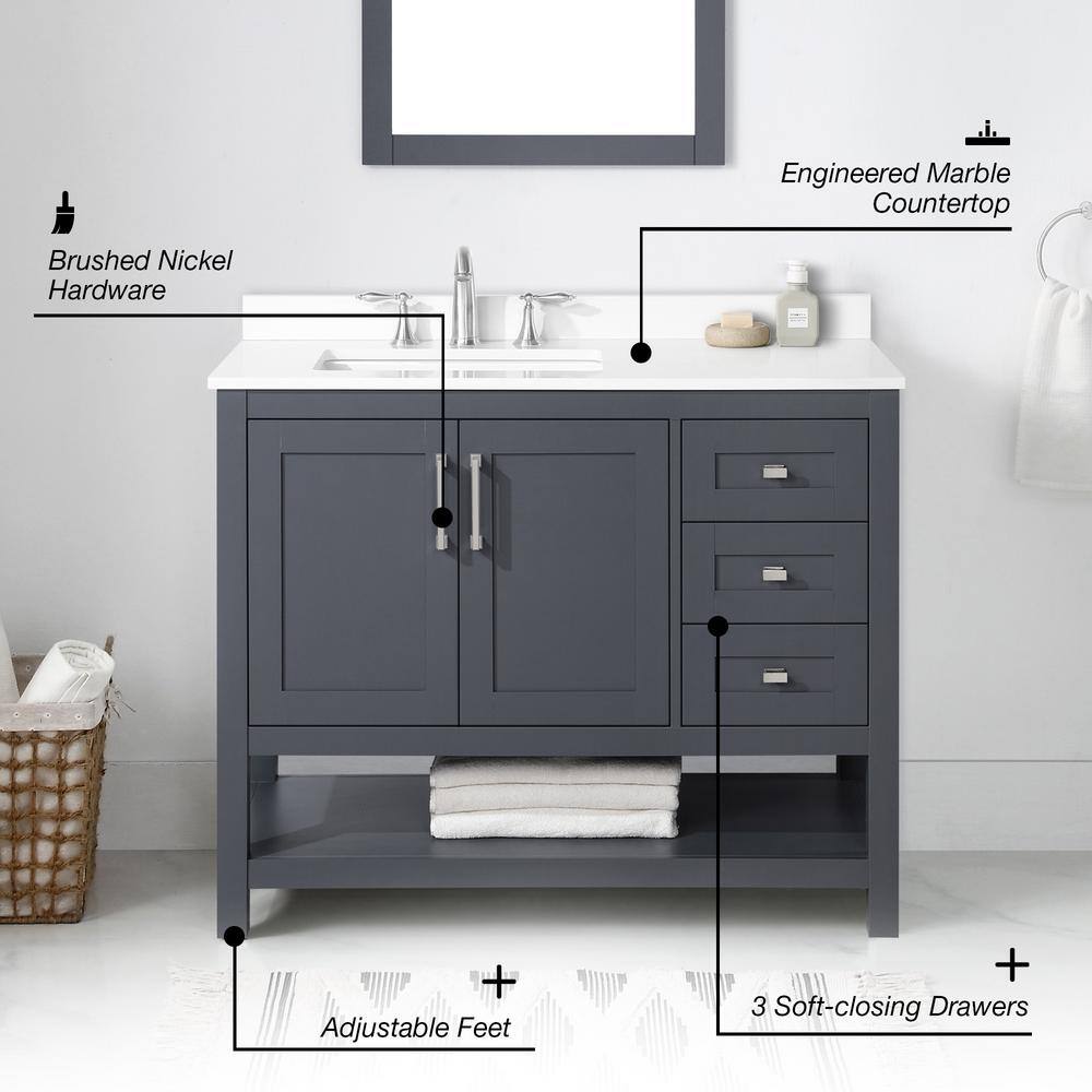 OVE Decors Vegas 42 in. W x 19 in. D x 34.5 in. H Bath Vanity in Dark Charcoal with White Engineered Stone Vanity Top 15VVA-CHAR42-03