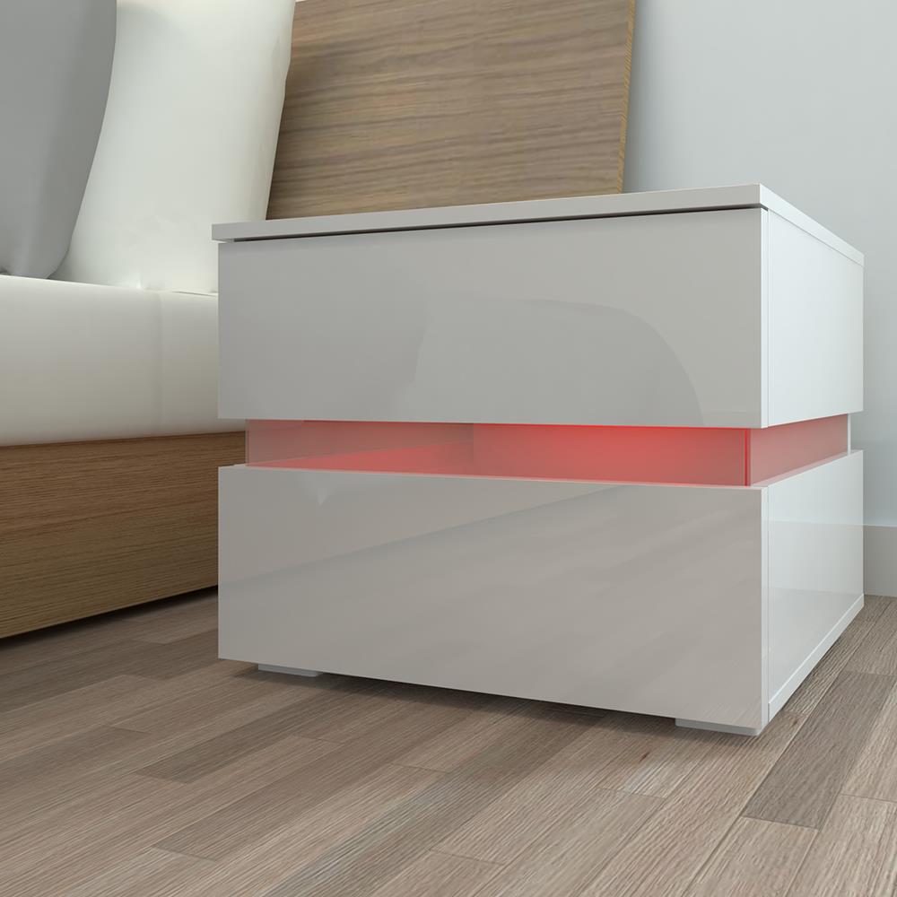 GoDecor LED Nightstand Bedroom Storage Bedside Table Side End Table with 2 Drawers White