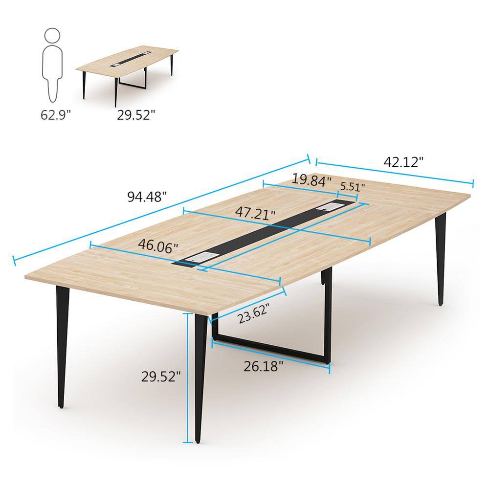 Tribesigns Cassey 94.4 in. Rectangle Walnut Engineered Wood Computer Desk Conference Table Meeting Seminar Table FFHD-C0271